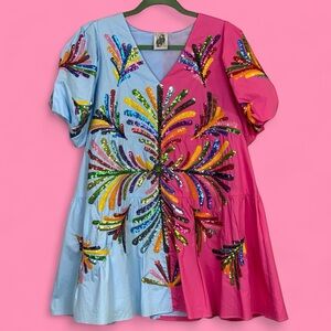 Queen of Sparkles Split Colorblock Babydoll Sequin Mini Dress